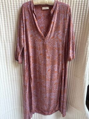Natalie Martin Isobel Floral Paisley Maxi Caftan Dress Purple Rust L